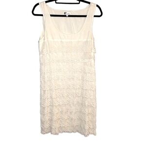 Kut from the Kloth Lace Tiered Silk Dress in Ivory Cream